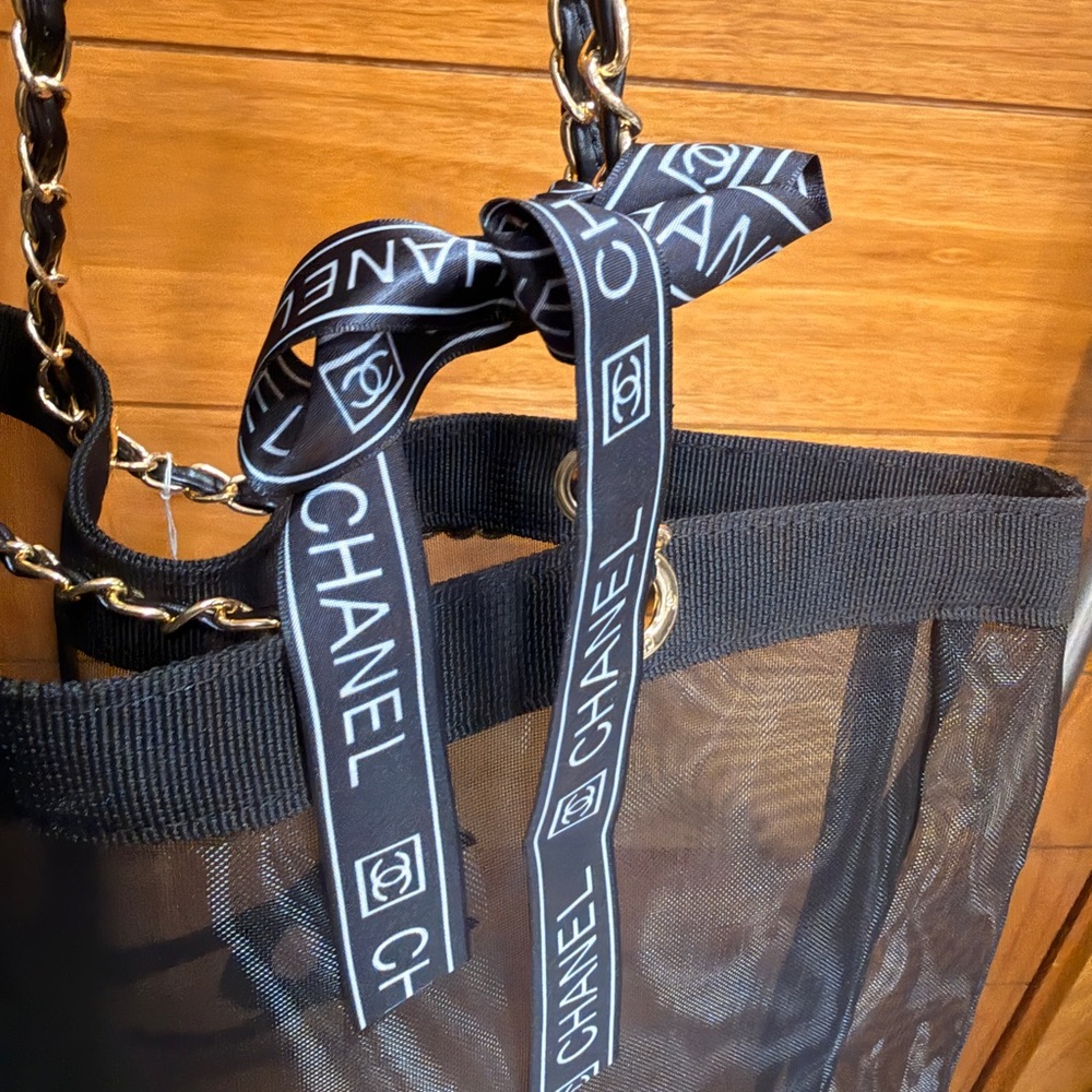 CHANEL Black Mesh Tote with Gold Chain - Picture 7 of 15